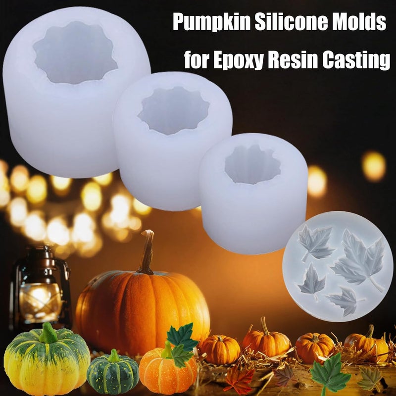 ZQYSING (4 Pack) Pumpkin Candle Molds with Leaf Mold, Set of Large + Medium + Small 3D Pumpkin Silicone Molds for Candles Wax Soap Epoxy Resin Casting Thanksgiving Halloween DIY Art Gifts Home Decor - Image 4